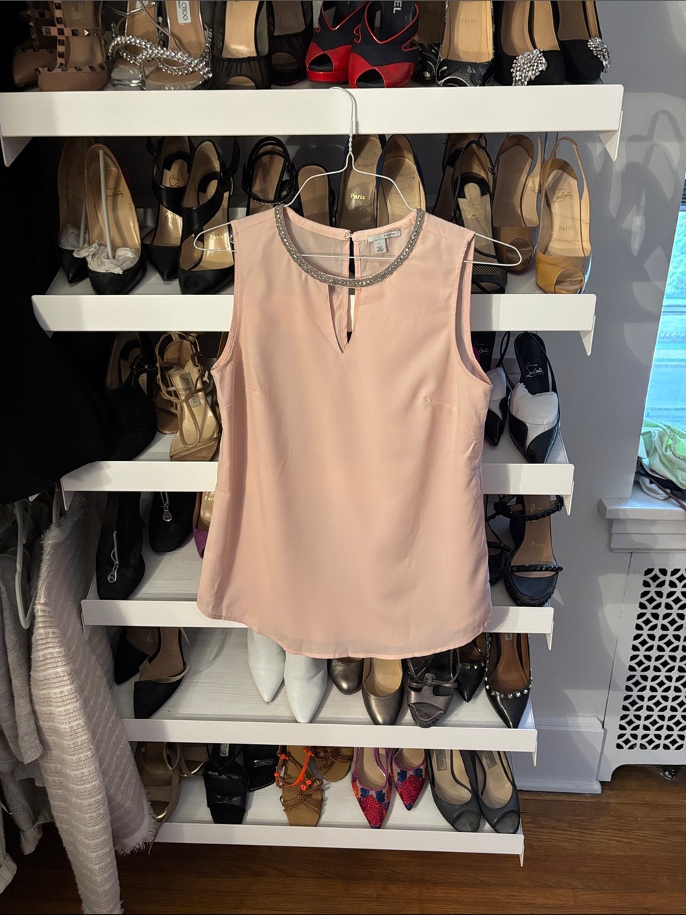 Halogen Sleeveless Beaded Neck Blush Pink Shell - , Women Tops